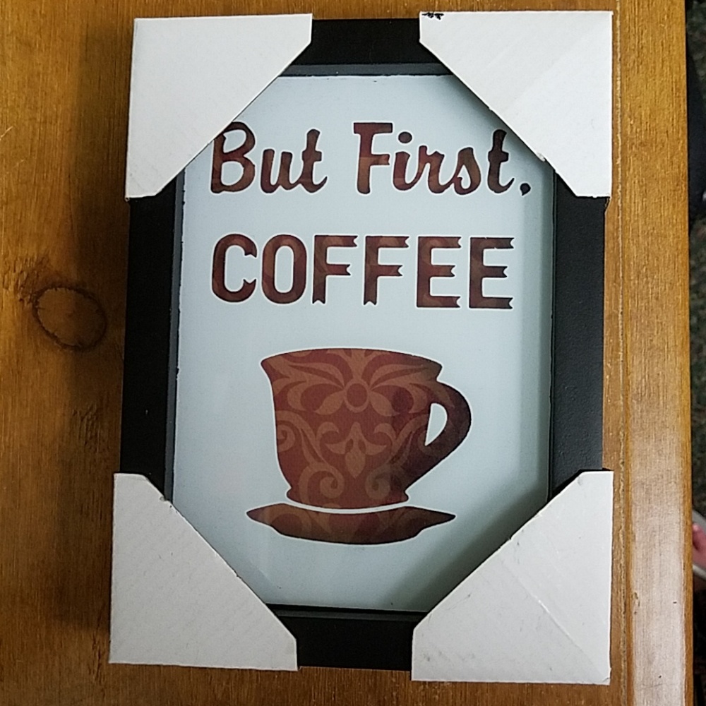 But First Coffee Glass Black Wood Sign Plaque